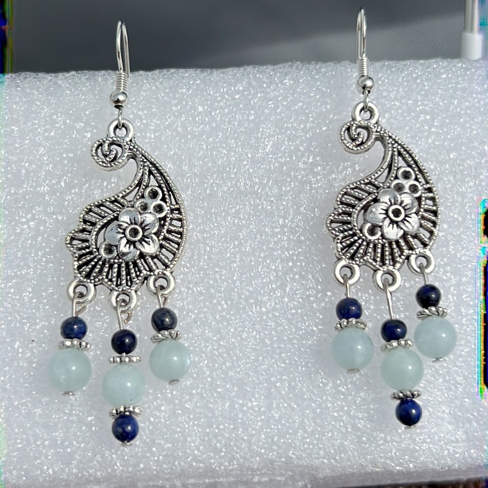 21066 Aquamarine & Lapis Lazuli earrings
